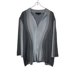 Ming Wang Womens Jacket Acrylic Clasp Full Zip Striped 3/4 Black Gray Sleeve XL